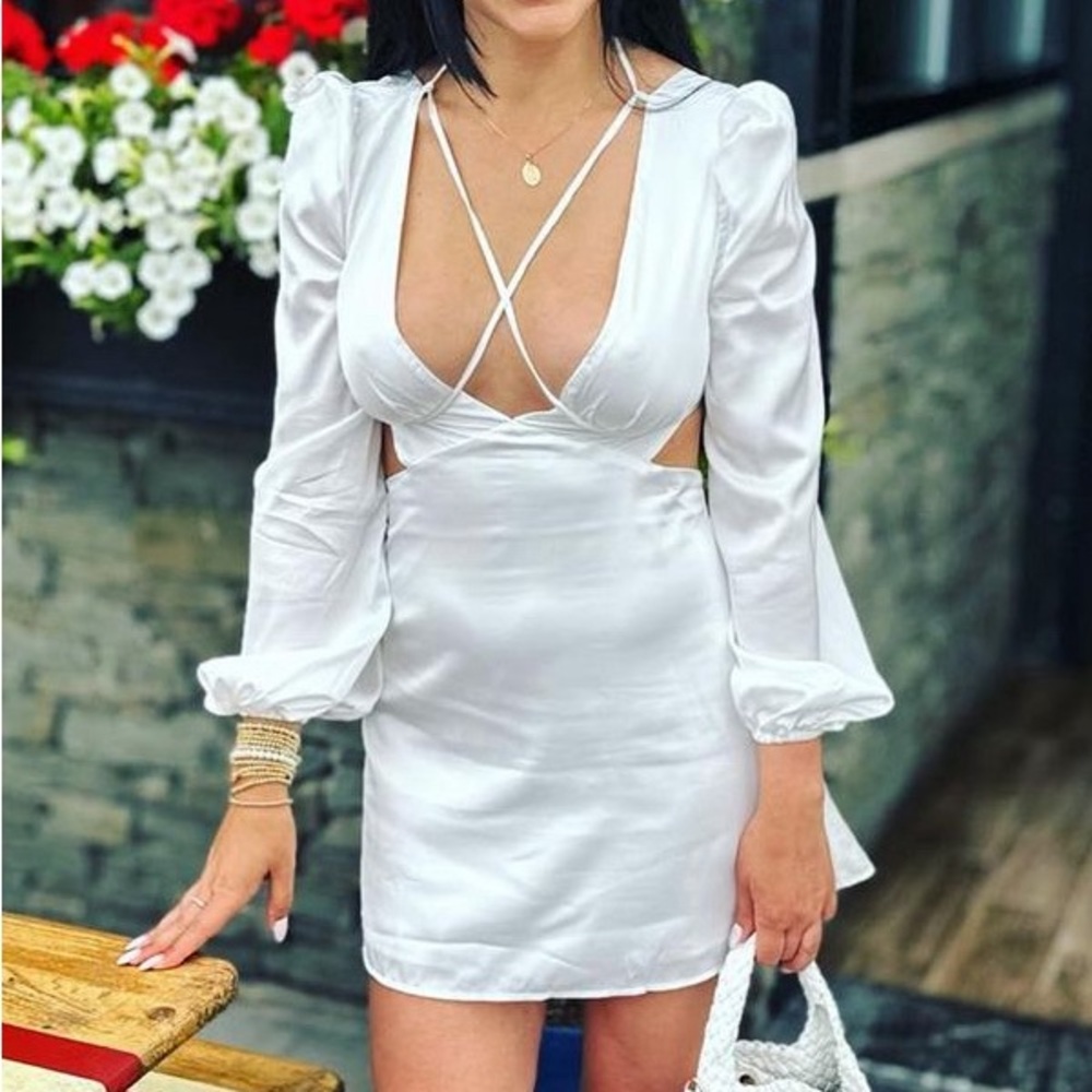 Satin like white shein mini dress